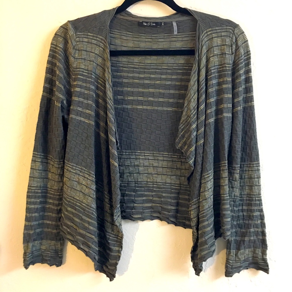 NIC + ZOE Silk Blend Cardigan Size Petite Small Green Open Front Sweater